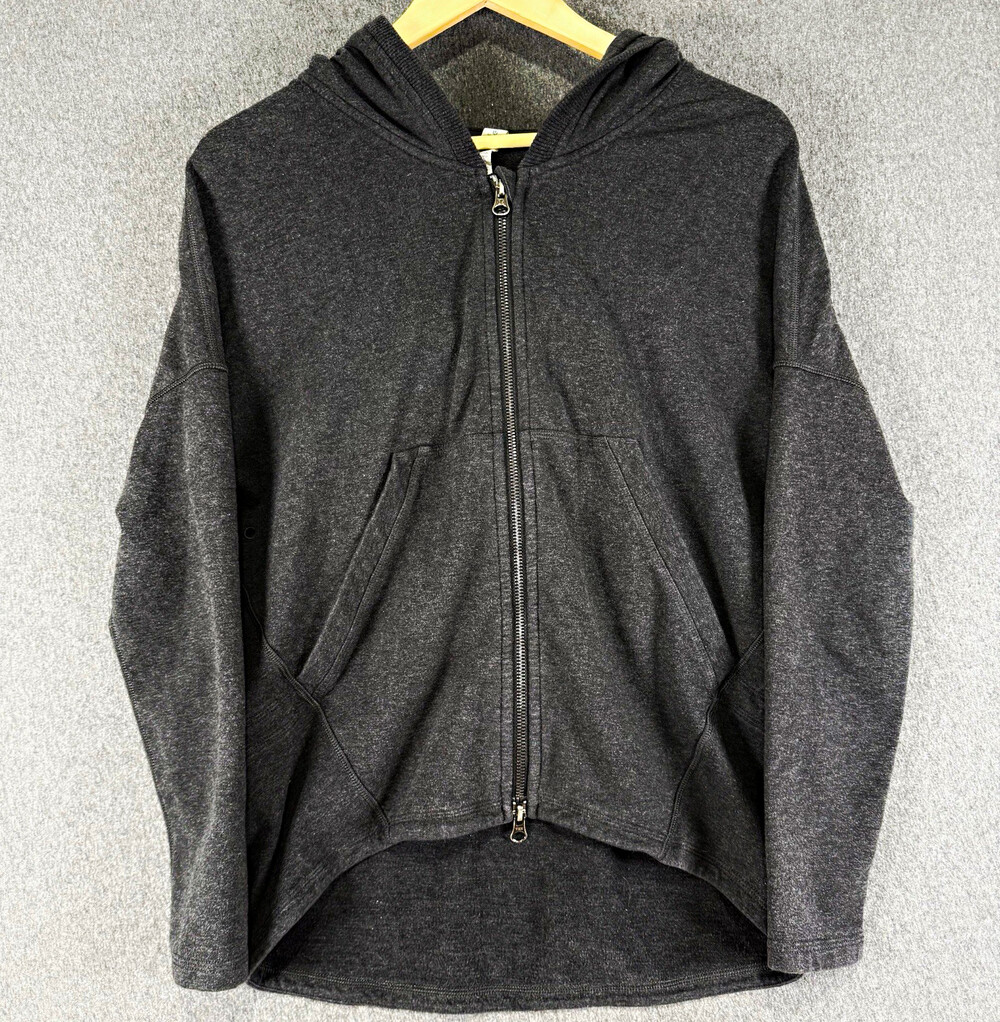 Lululemon Hoodie Womens 2 Charcoal Gray Full Zip High Low Hem Cotton Blend